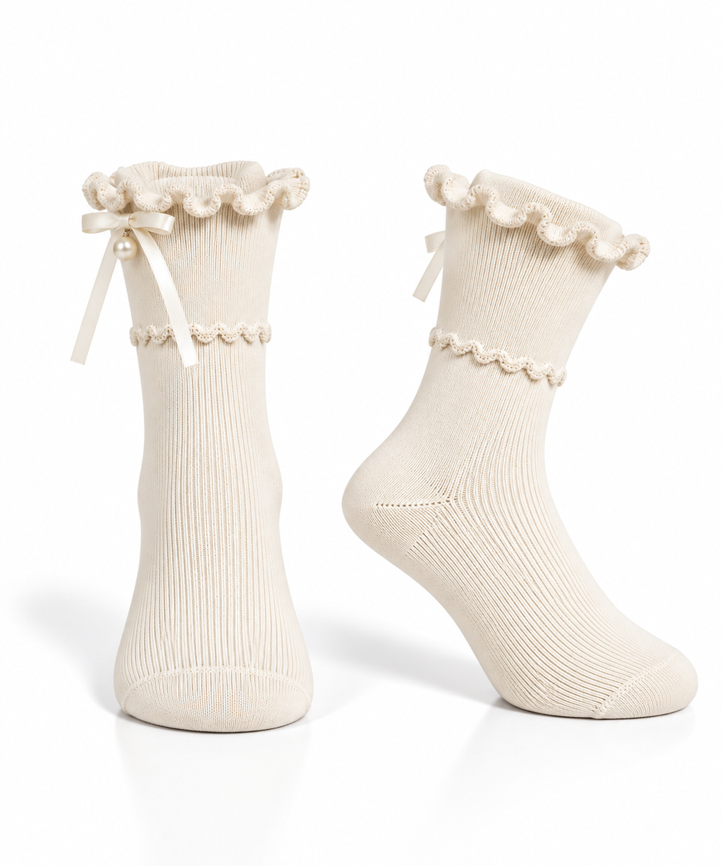 Thin Cotton Socks with Pearl Detail