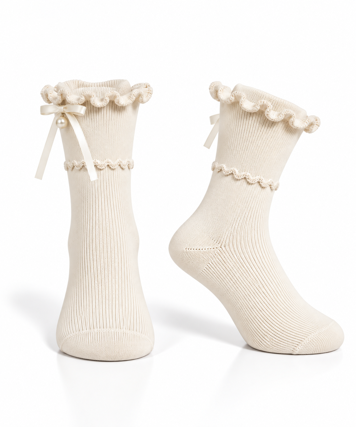 Thin Cotton Socks with Pearl Detail