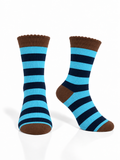 Turquoise & Navy Striped Socks with Brown Accents