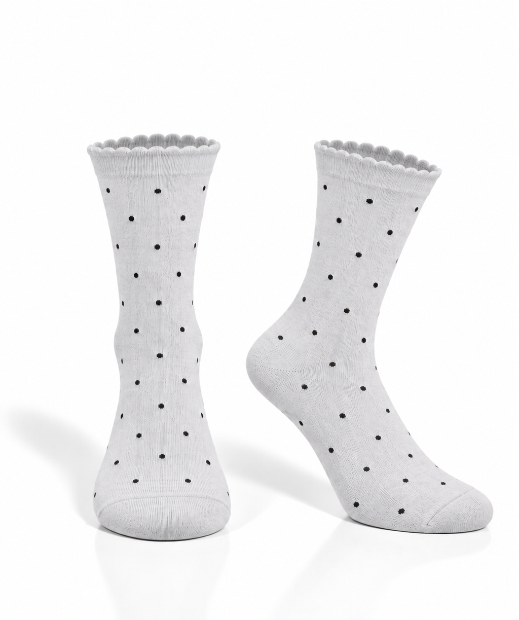 Light grey cotton socks with black dots