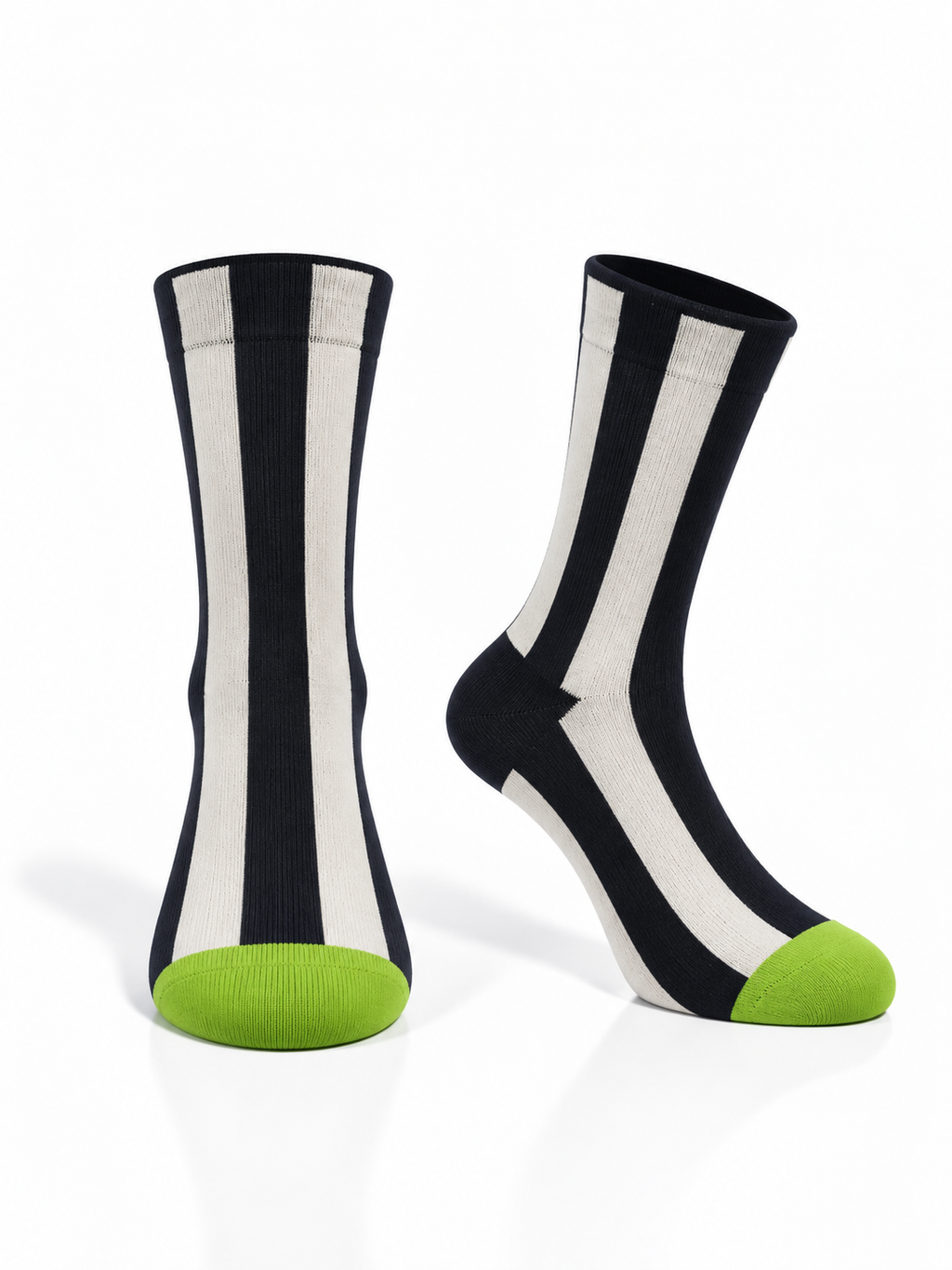 Black & White Striped Cotton Socks with Green Accents