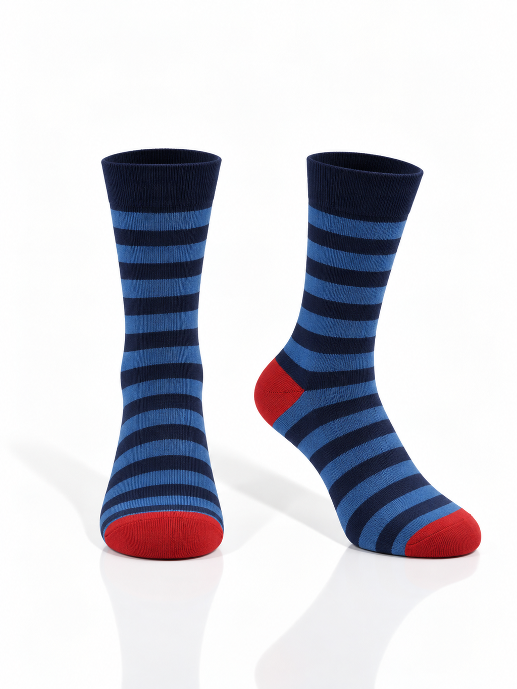 Blue & Navy Striped Socks with Red Accents