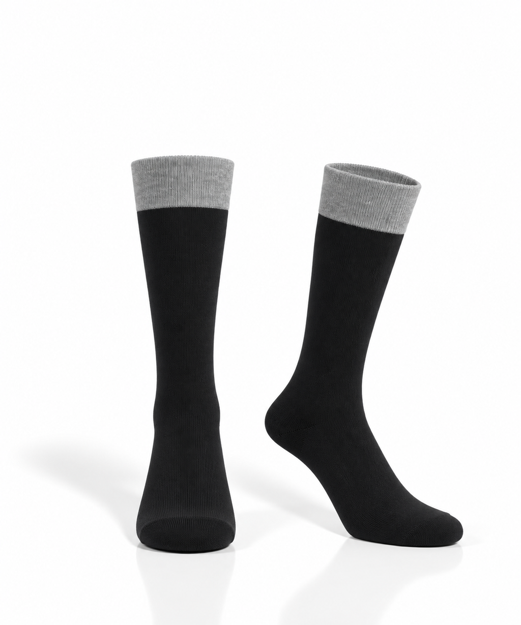 Kids’ Black Knee-High Cotton Socks with Gray Cuffs