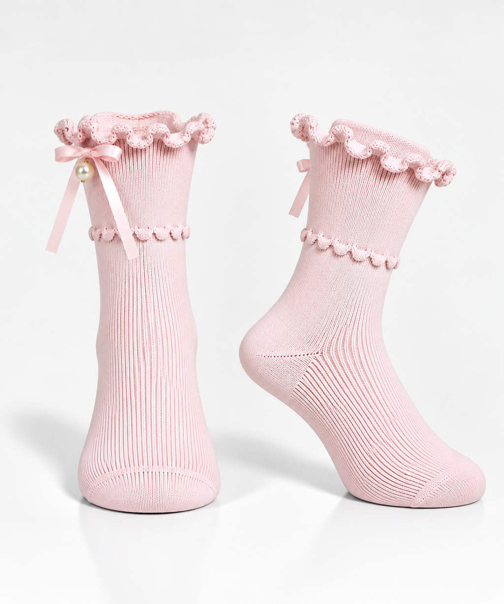 Thin Cotton Socks With Pearl Detail