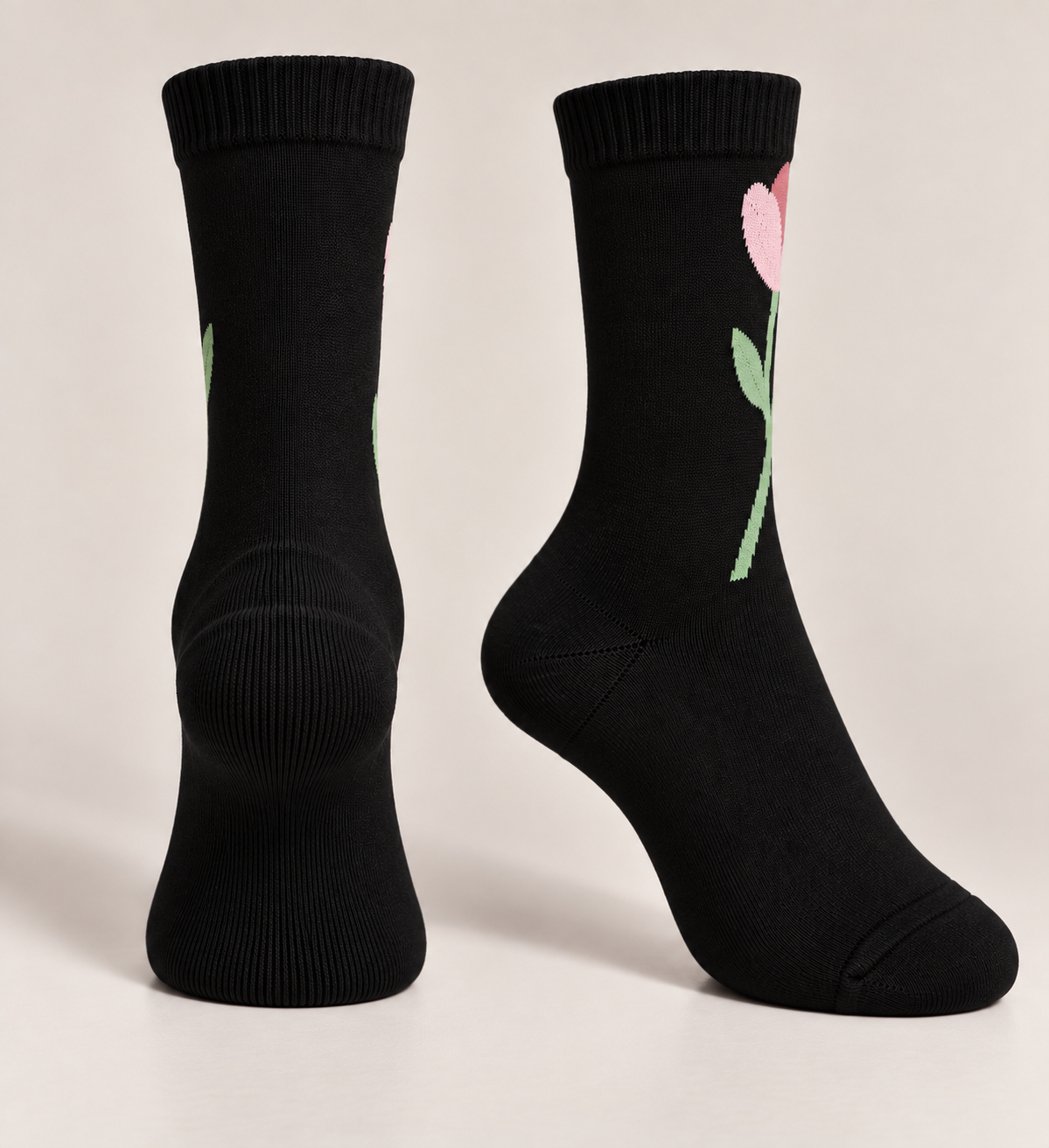Black Pink Floral Socks