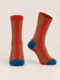 Orange & Brown Striped Cotton Socks with Blue Accents