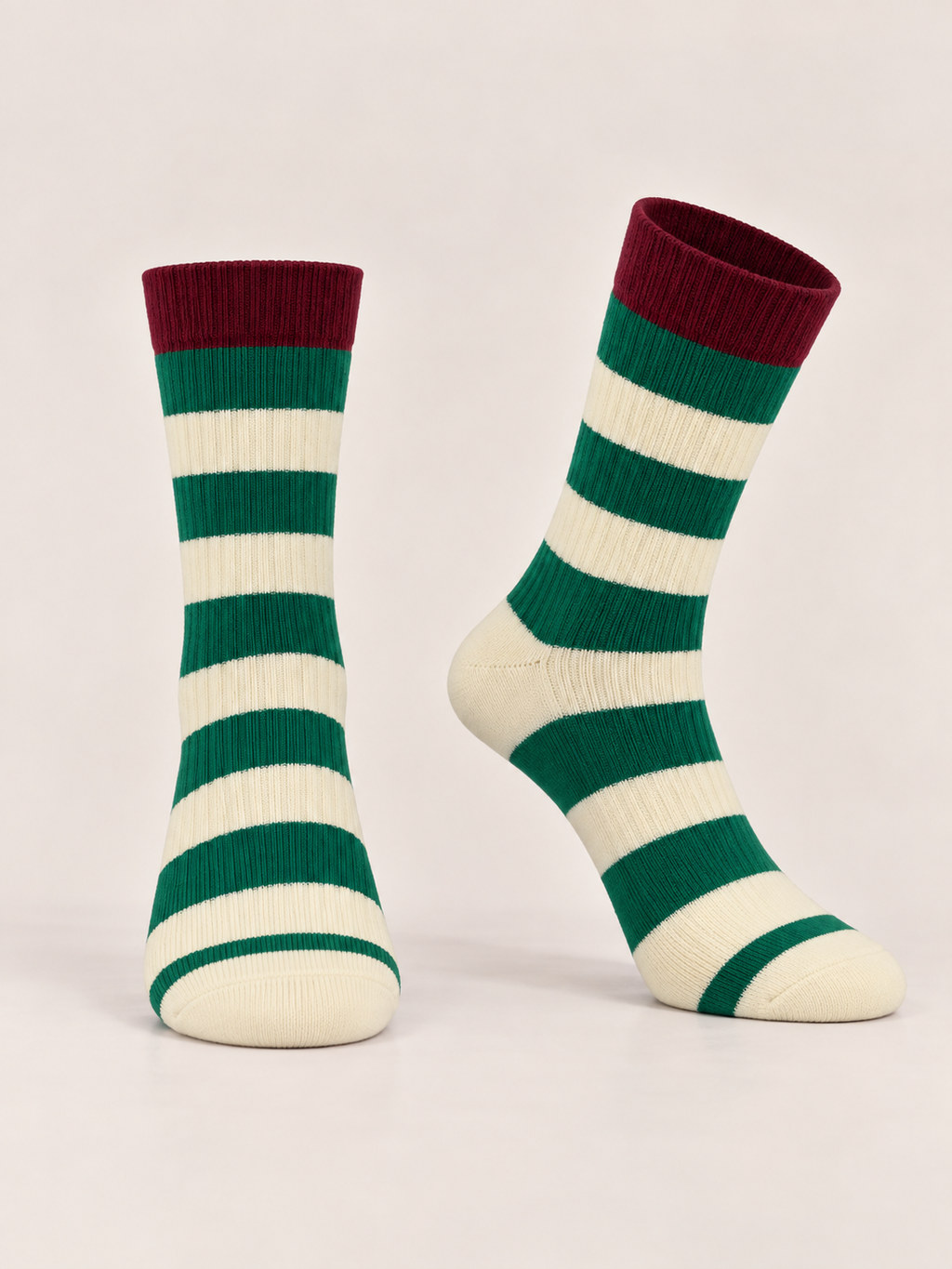 GREEN & CREAM STRIPED SOCKS