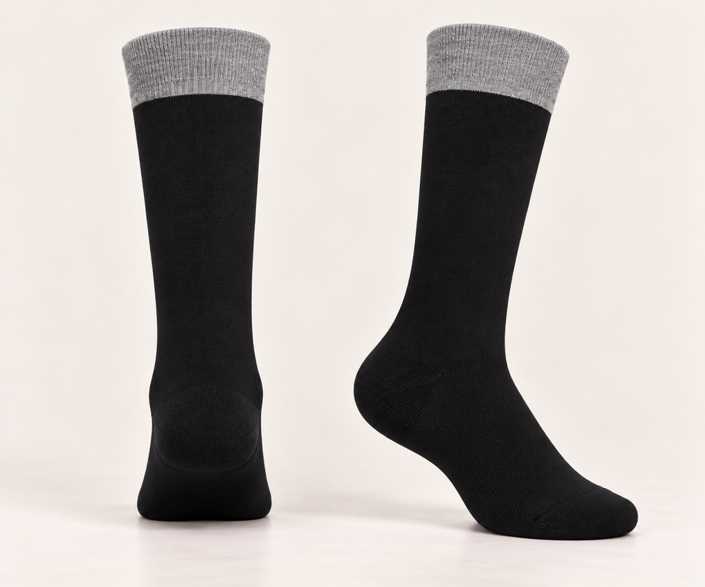 Kids’ Black Knee-High Cotton Socks with Gray Cuffs