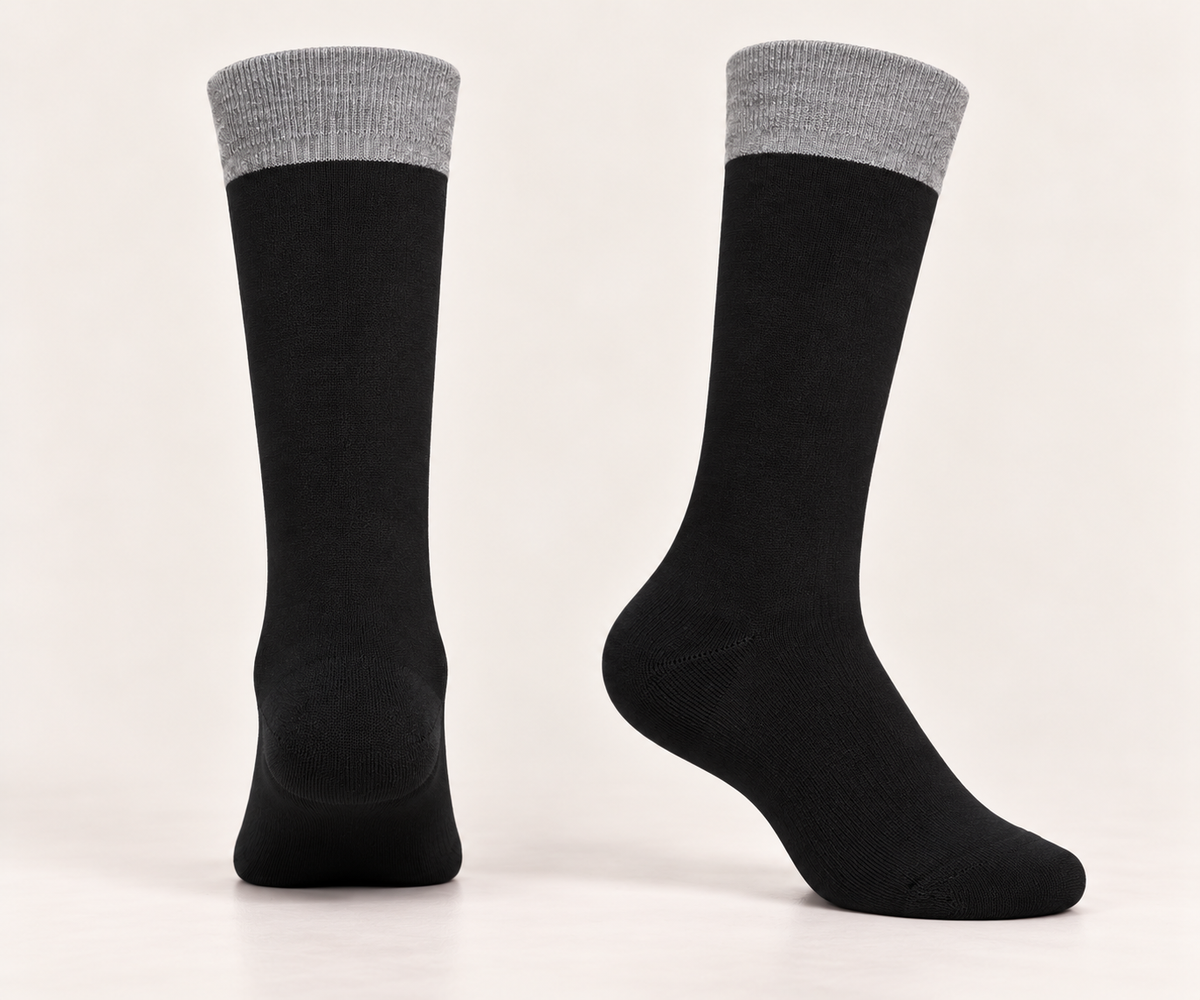 Kids’ Black Knee-High Cotton Socks with Gray Cuffs