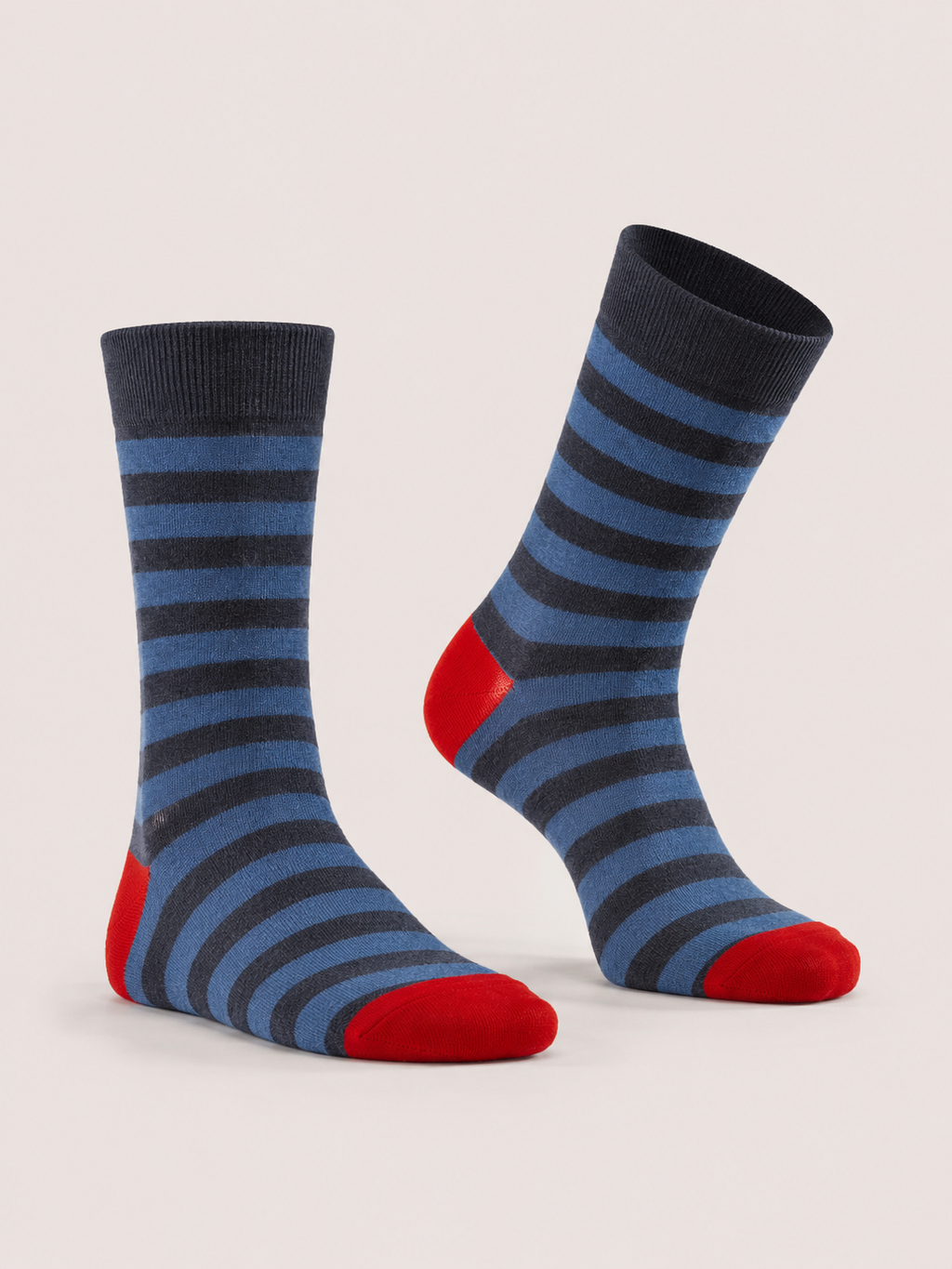 Blue & Navy Striped Socks with Red Accents