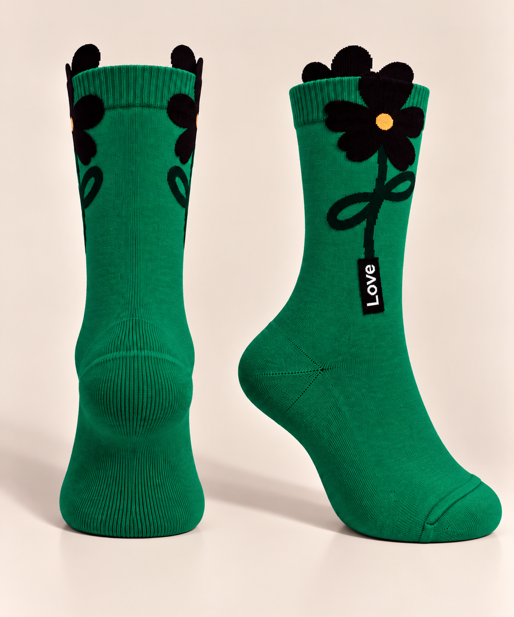Women’s Green Floral Cotton Socks
