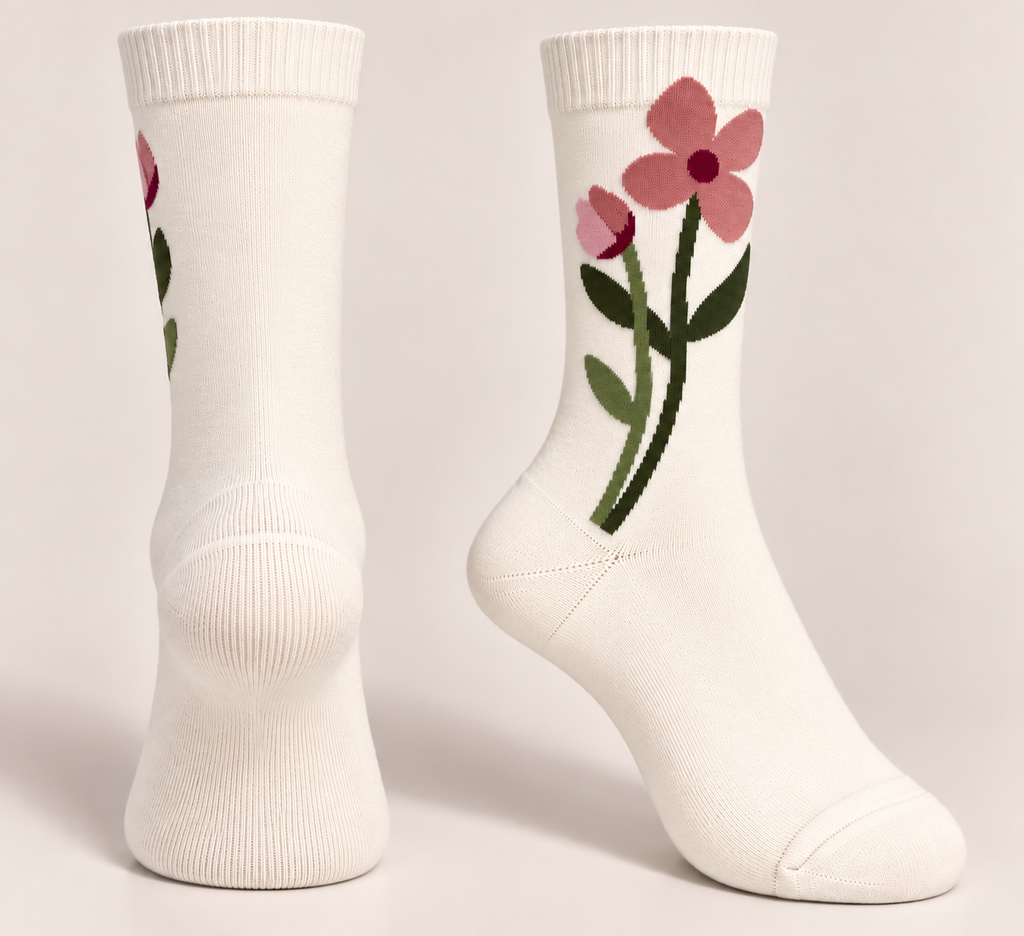 Women’s White Floral Cotton Socks