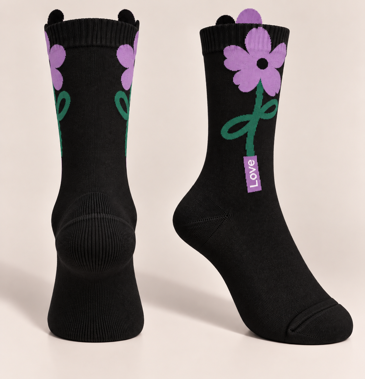 Black Floral Cotton Socks