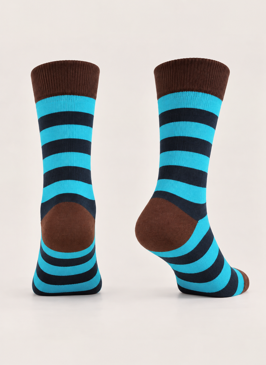 Turquoise & Navy Striped Socks with Brown Accents