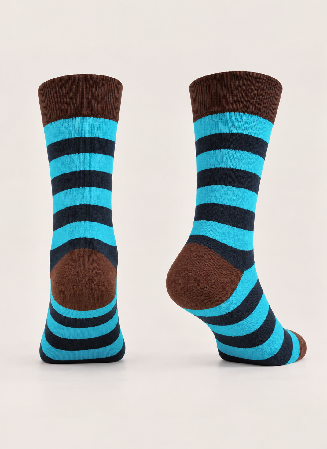 Turquoise & Navy Striped Socks with Brown Accents