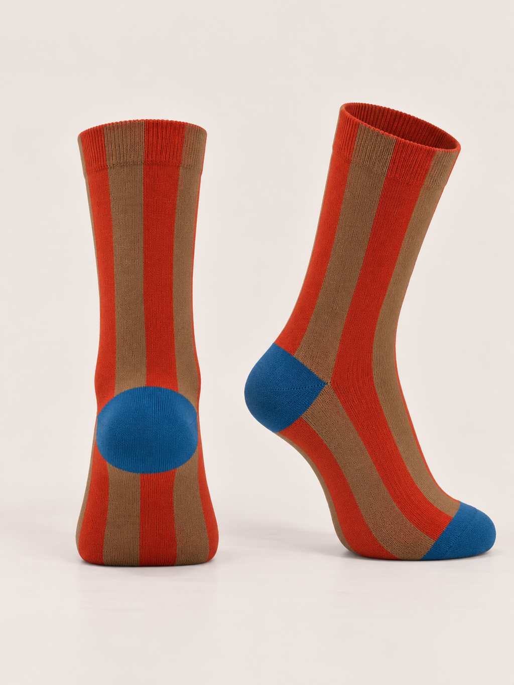 Orange & Brown Striped Cotton Socks with Blue Accents