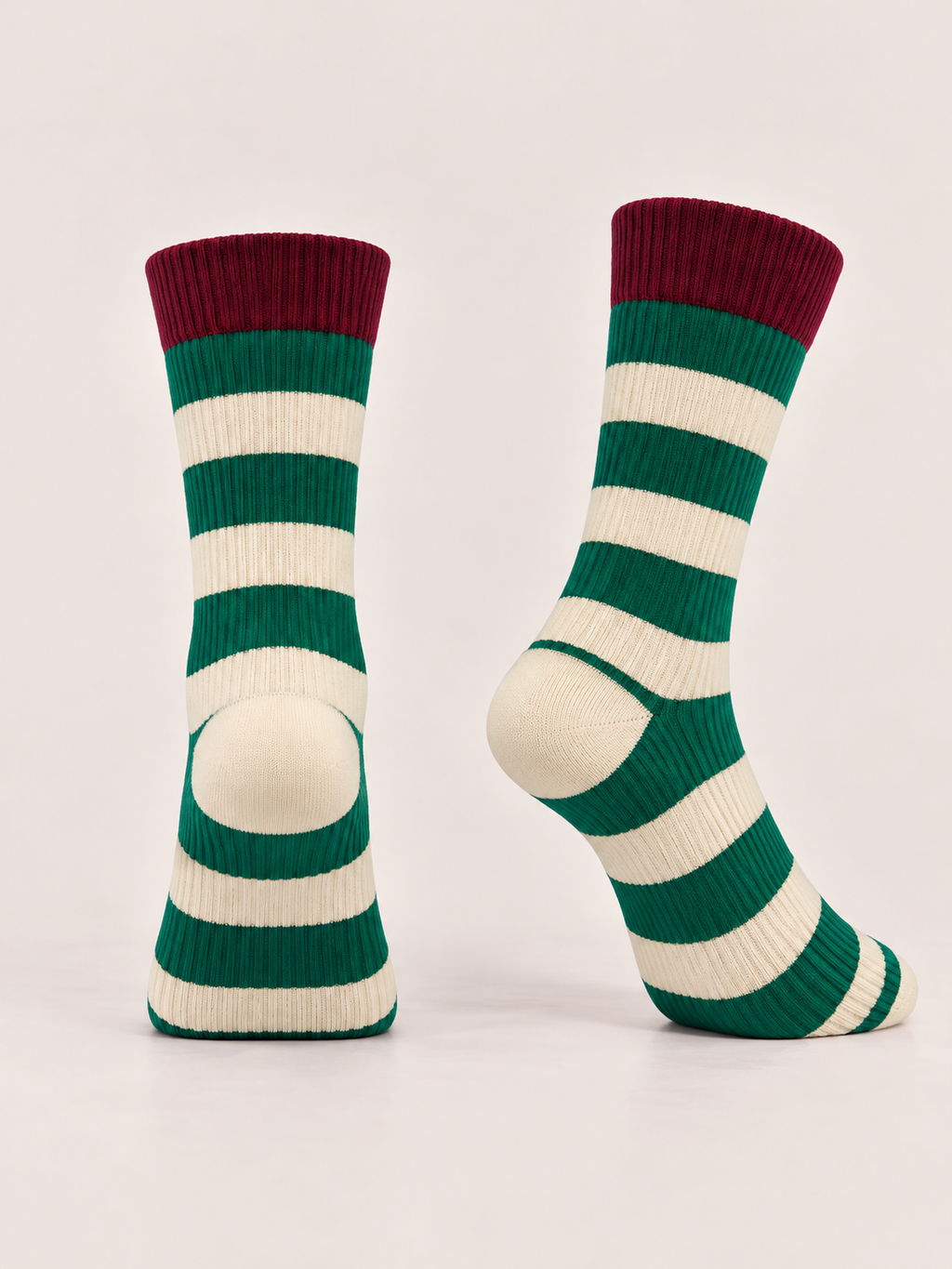 GREEN & CREAM STRIPED SOCKS