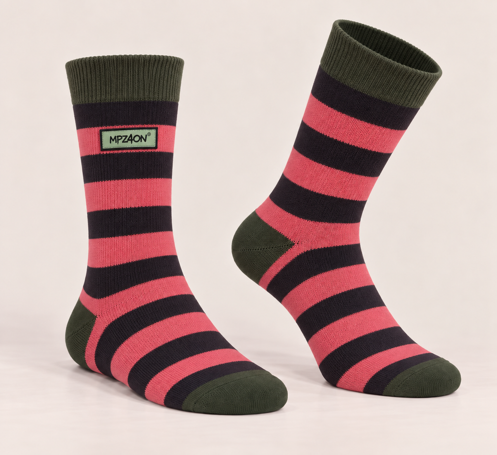Classic striped crew socks made from a soft and comfortable cotton blend.