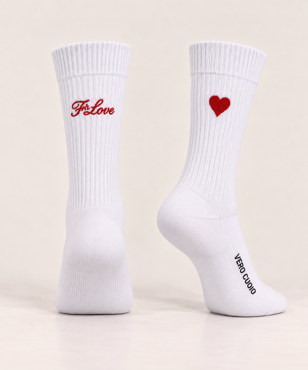 White ribbed socks with red heart detail