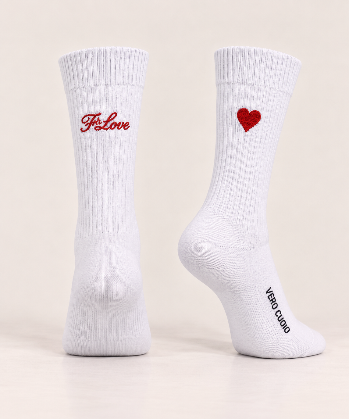 White ribbed socks with red heart detail