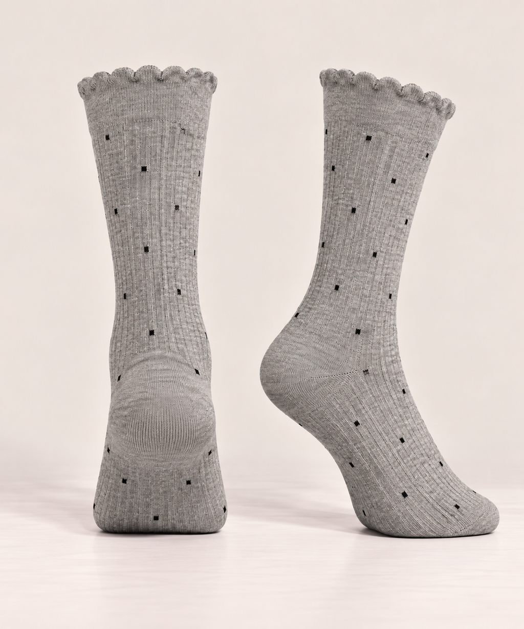 Grey cotton socks with black dots