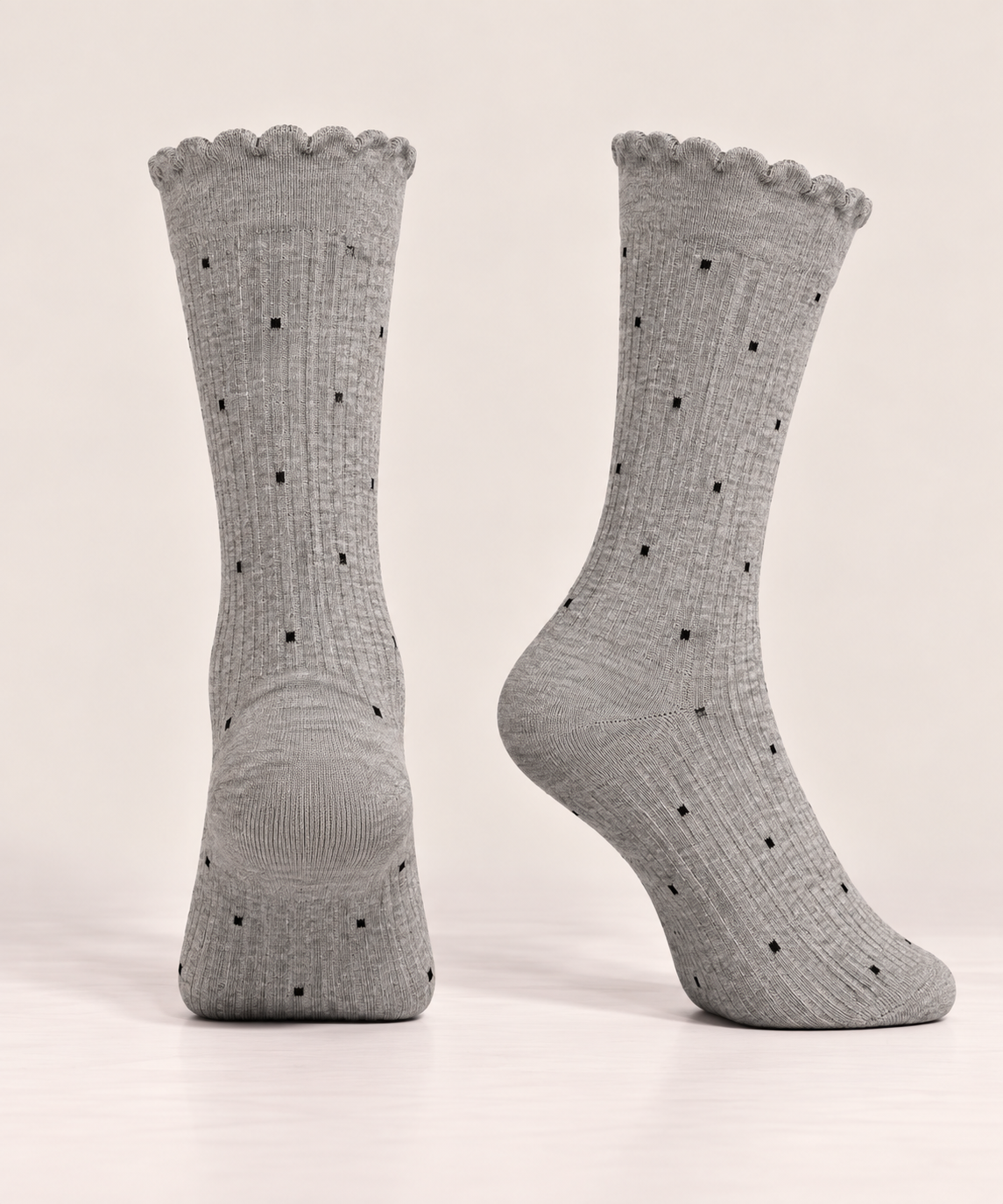 Grey cotton socks with black dots