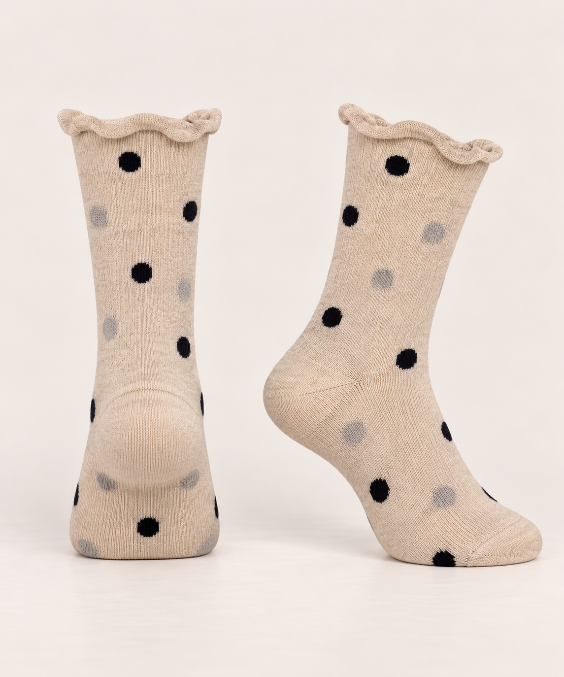 Beige cotton socks with black & grey dots