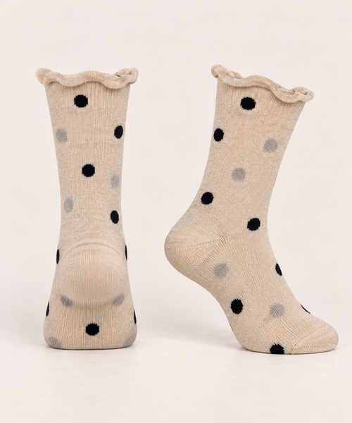 Beige cotton socks with black & grey dots