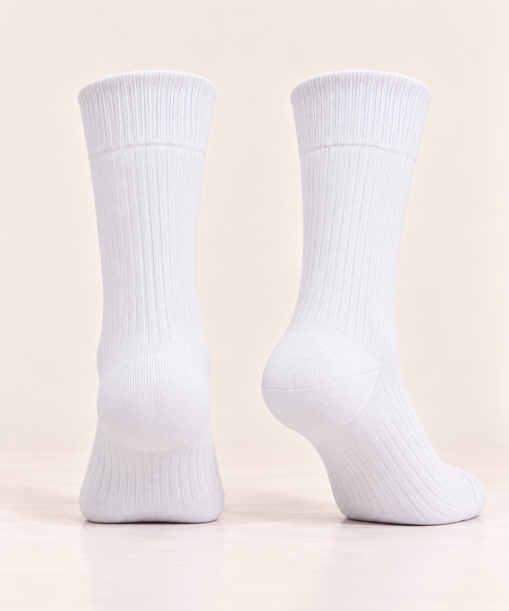 Women's White Ribbed Cotton Socks
