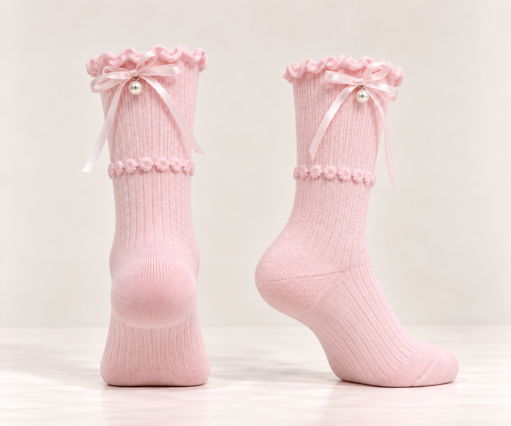 Thin Cotton Socks With Pearl Detail
