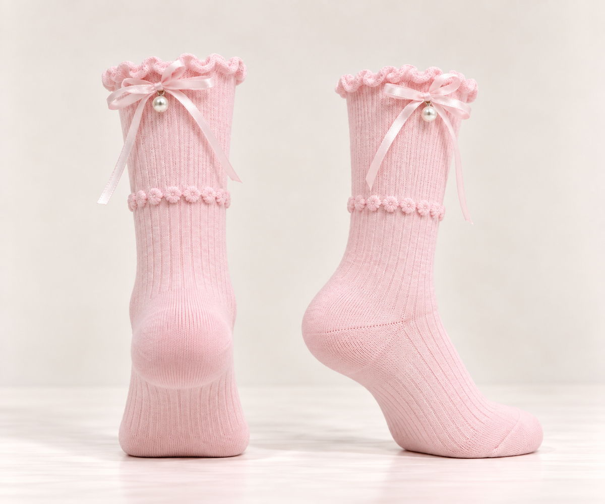 Thin Cotton Socks With Pearl Detail