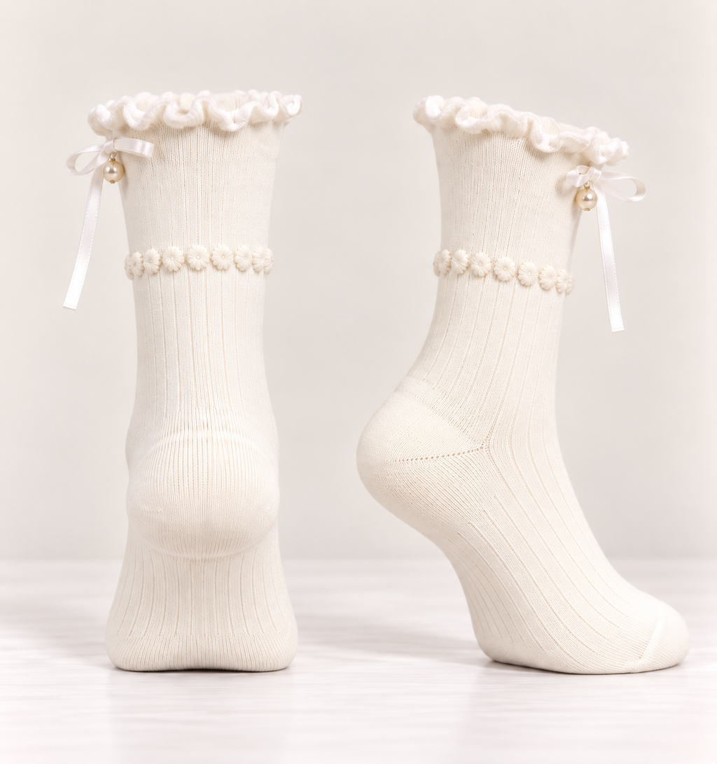Thin Cotton Socks with Pearl Detail