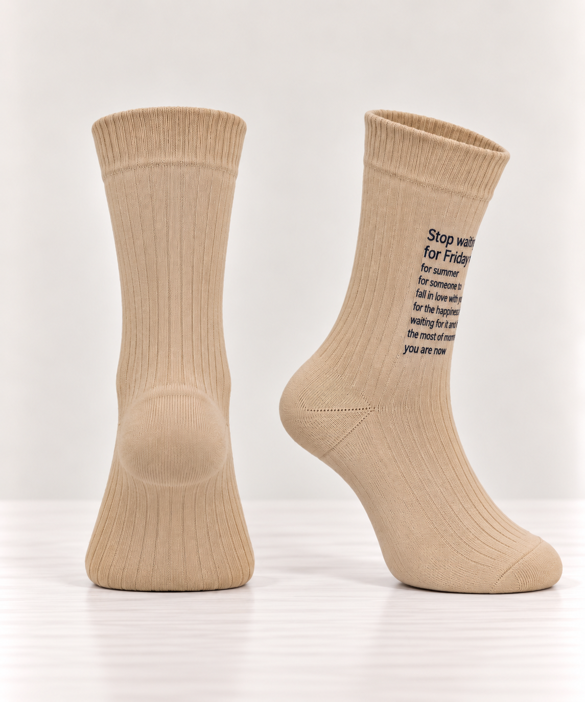 Ribbed Cotton Socks with Statement Print