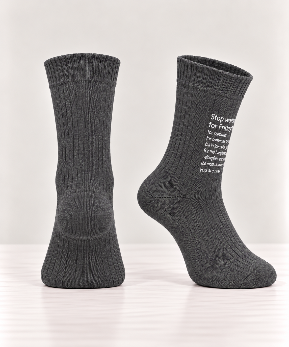 Ribbed Cotton Socks with Statement Print