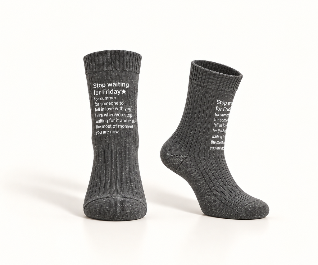 Ribbed Cotton Socks with Statement Print