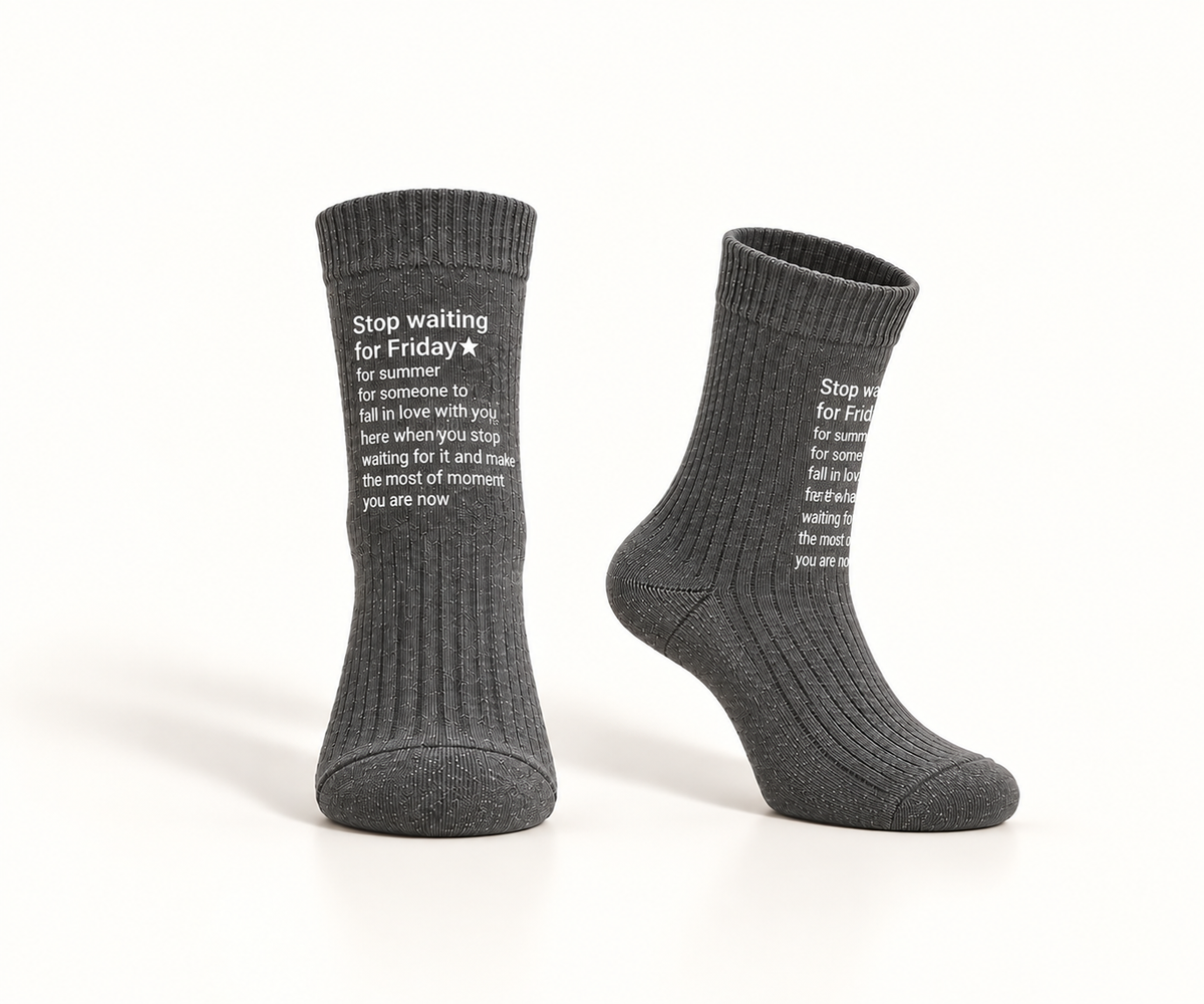 Ribbed Cotton Socks with Statement Print
