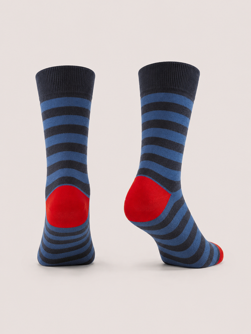 Blue & Navy Striped Socks with Red Accents