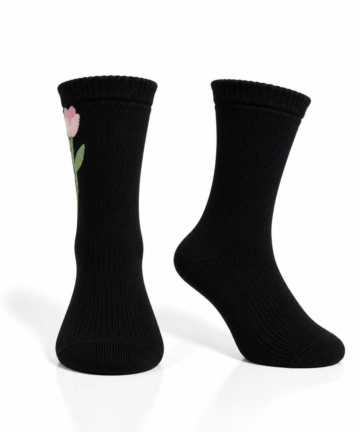 Black Pink Floral Socks