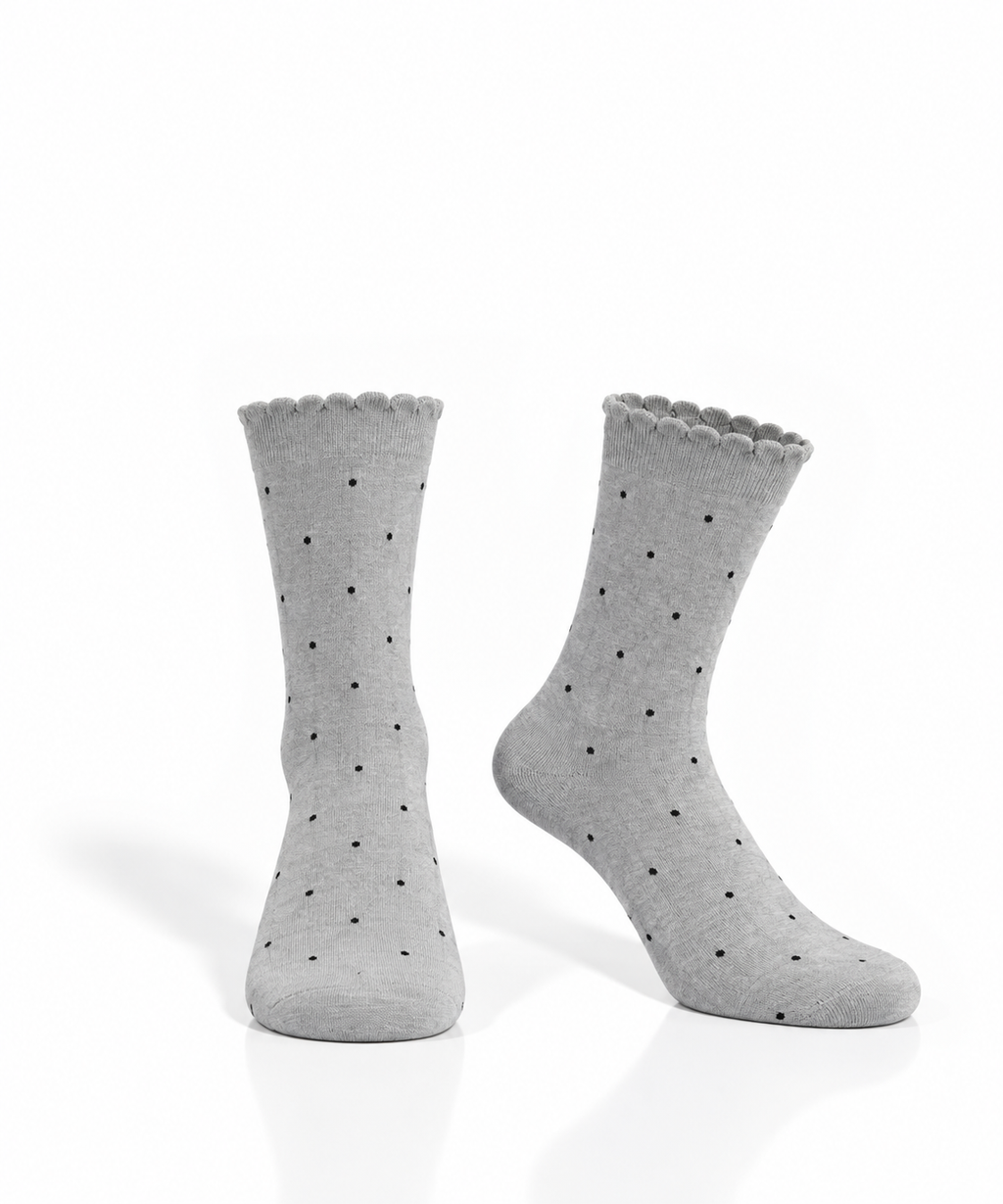 Grey cotton socks with black dots