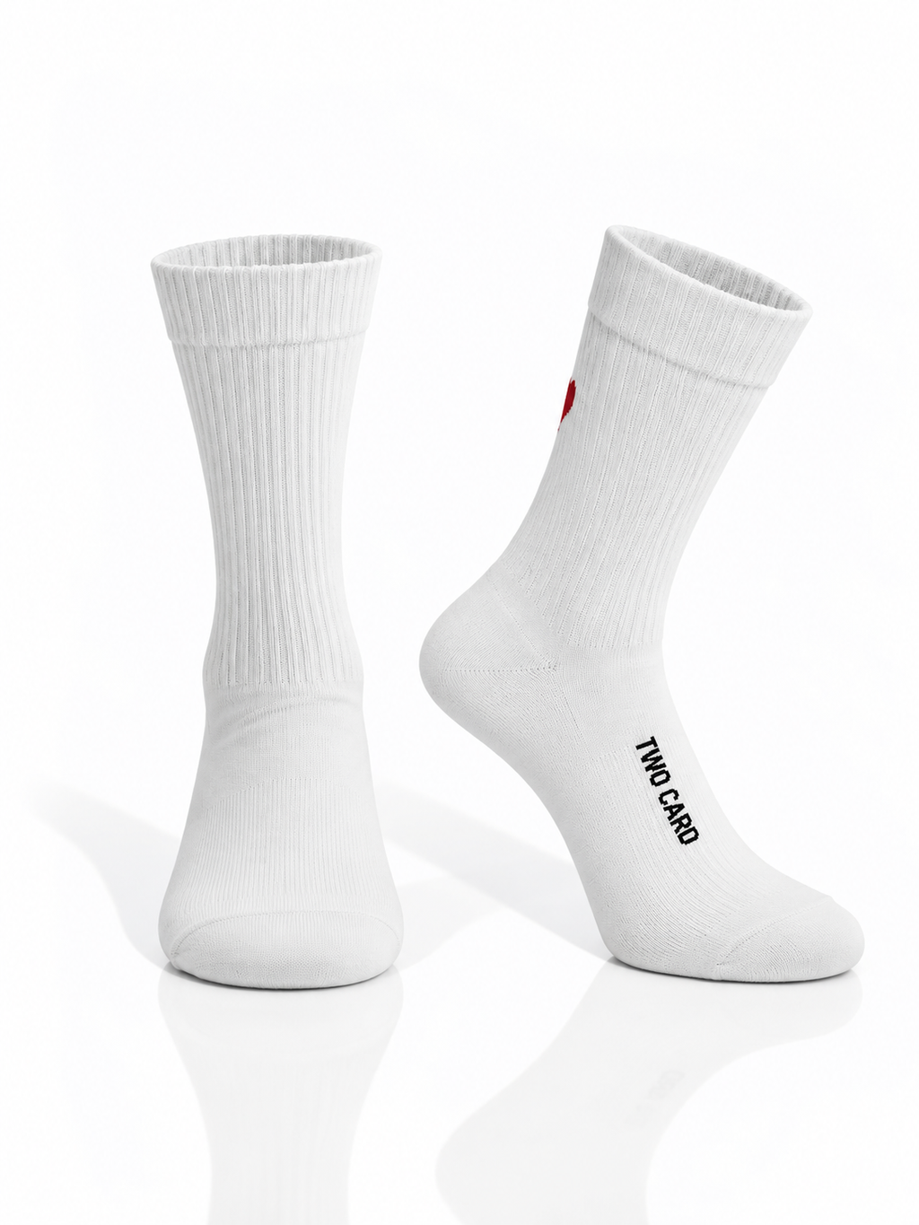 White ribbed socks with red heart detail