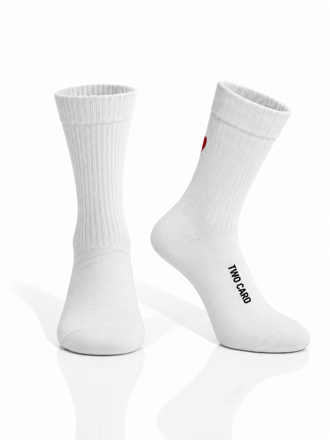 White ribbed socks with red heart detail