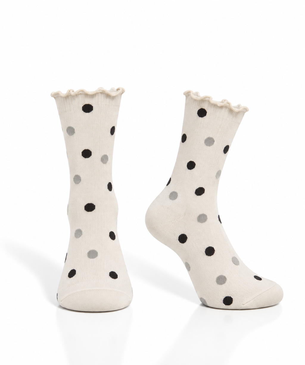 Light beige cotton socks with black and grey dots