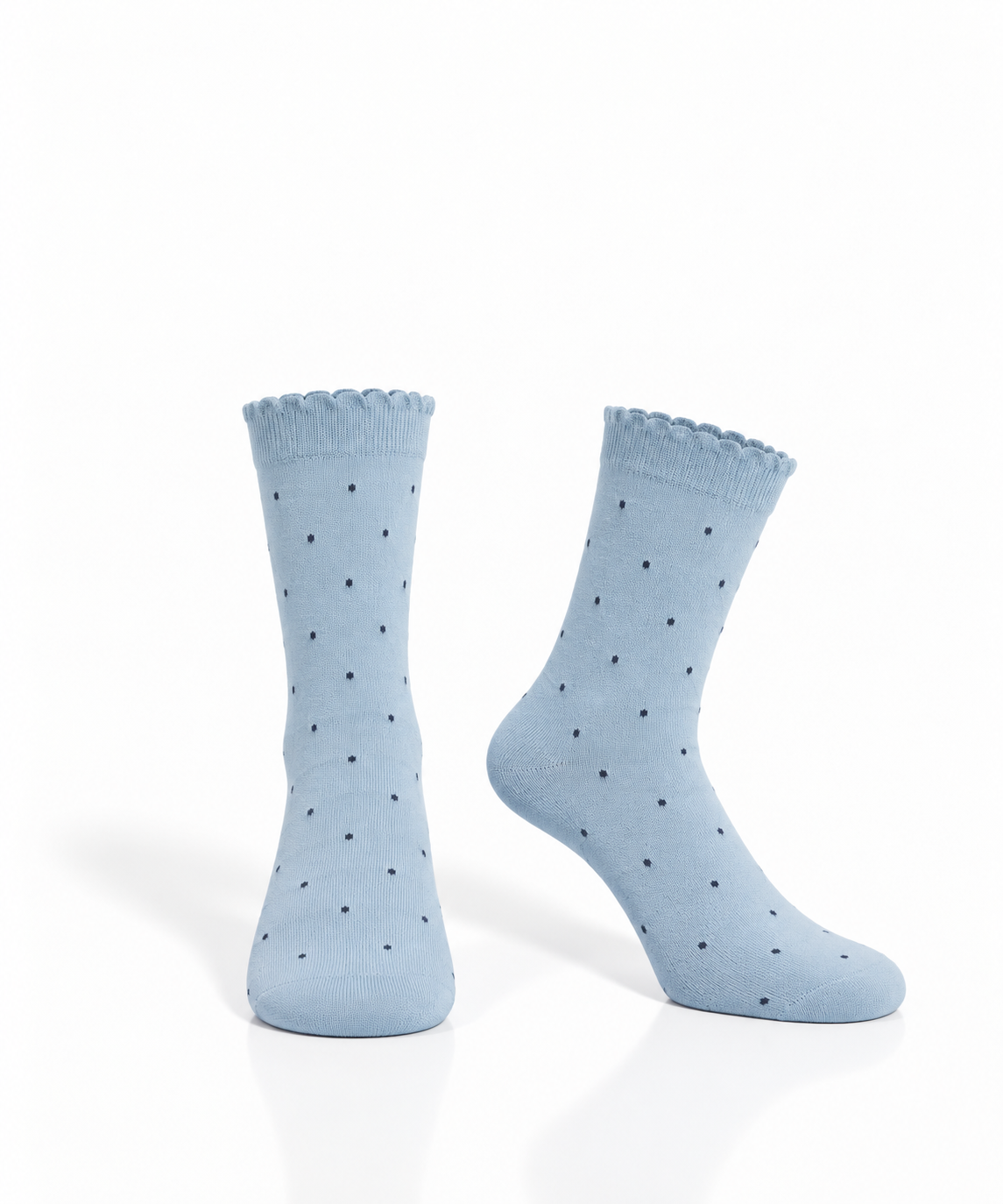 Light blue cotton socks with black dots