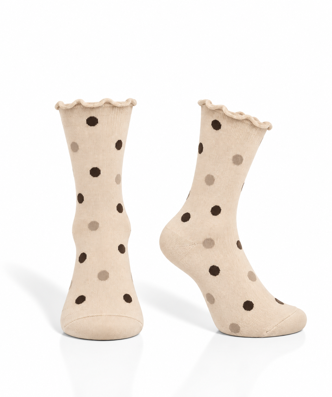 Beige cotton socks with black & grey dots